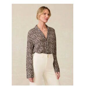 Faherty Cabana Long Sleeve Shirt Blouse Charcoal Woodstock Floral size Large